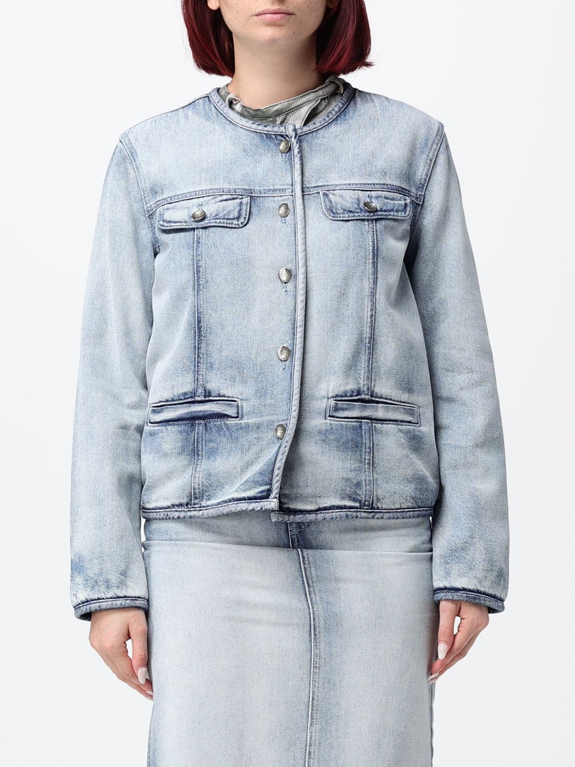 Diesel De-Grafy-FSI1 Cropped Crew Neck Denim Jacket in a Lyocell Blend