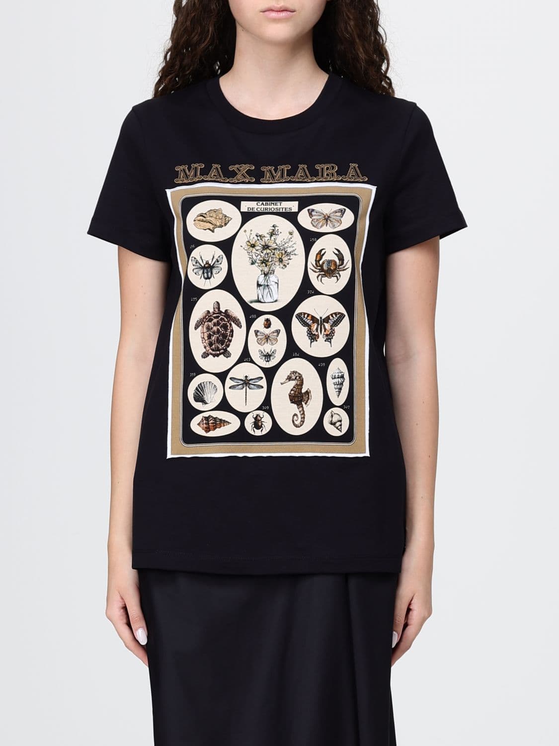 Max Mara Crewneck Cotton T-shirt With Contrasting Graphic Logo Print