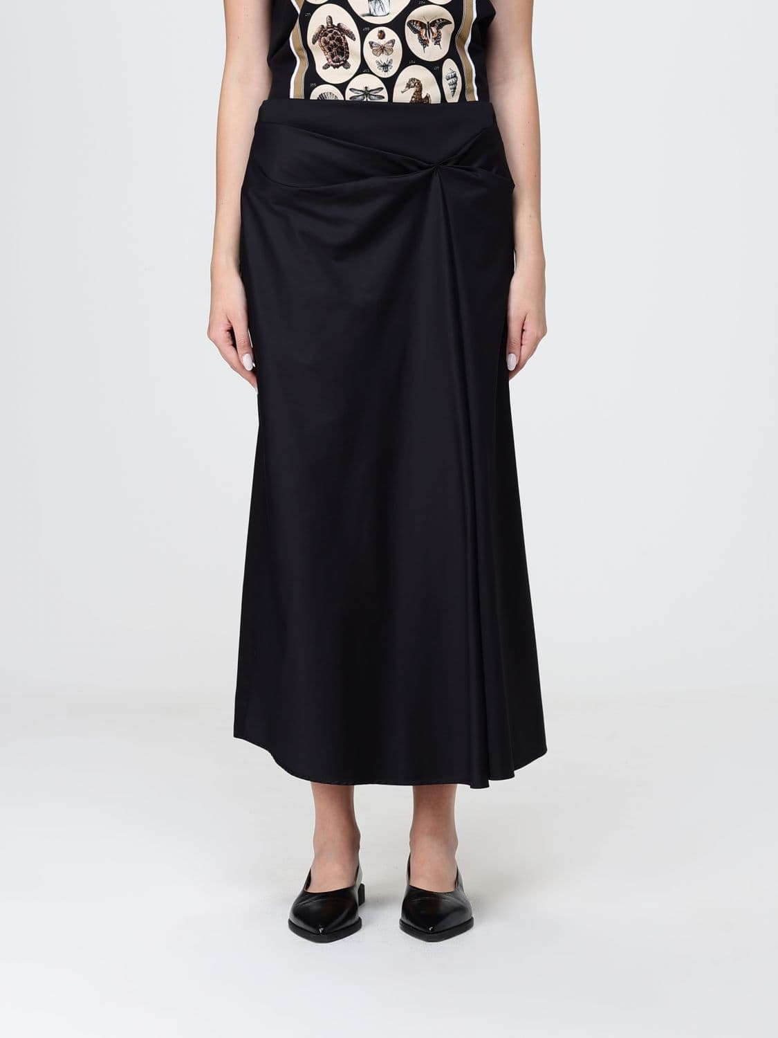 Max Mara Draped A-Line Midi Skirt in Cotton With a Concealed Back Zip