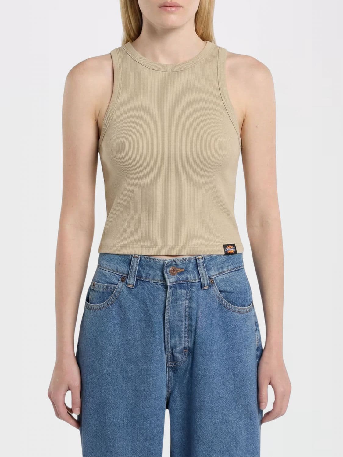 Dickies Slim Fit Sleeveless Ribbed Cotton Top with Applied Logo