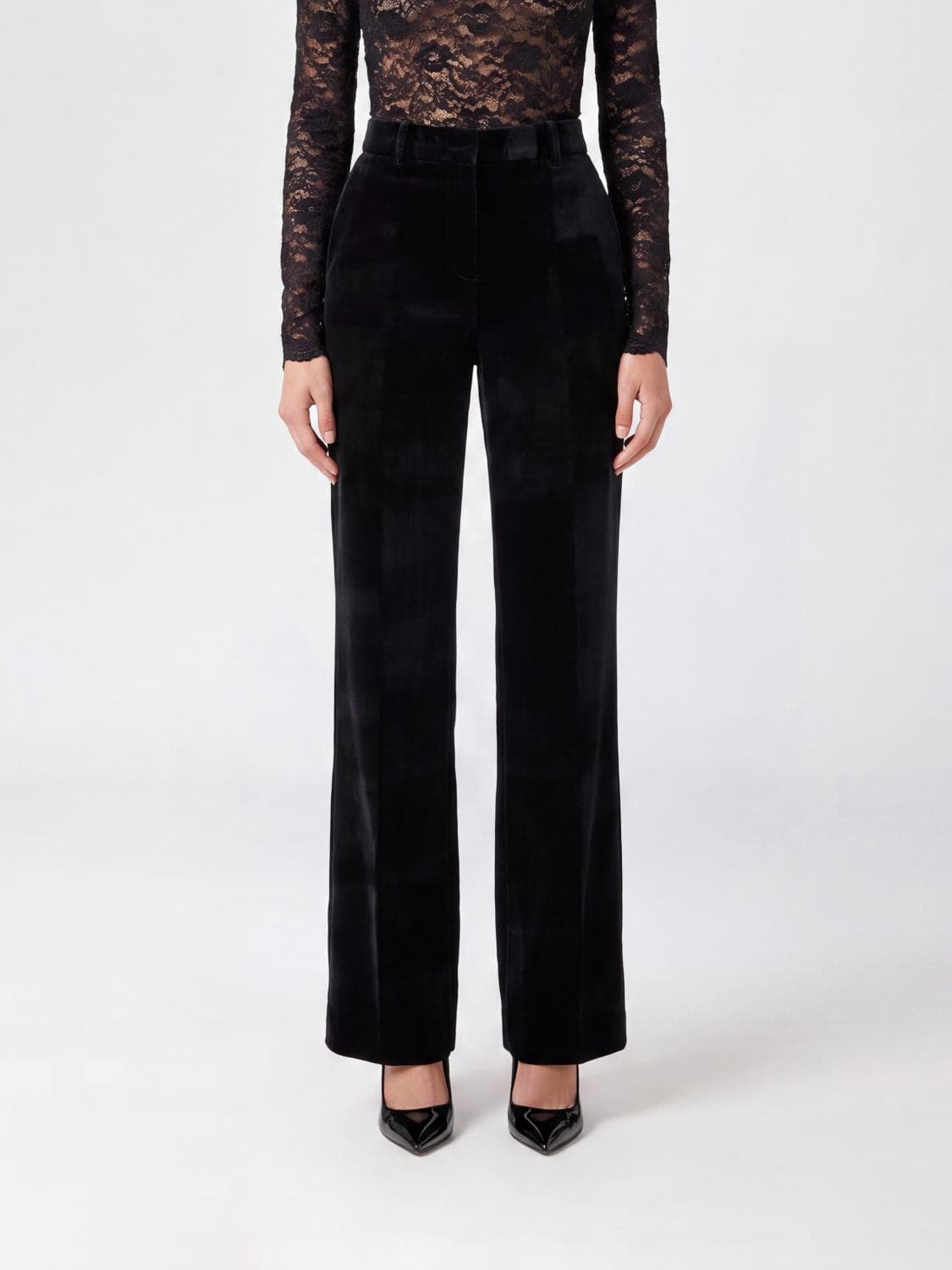 Ermanno Scervino High-Waisted Straight-Leg Trousers in Velvet with Belt Loops