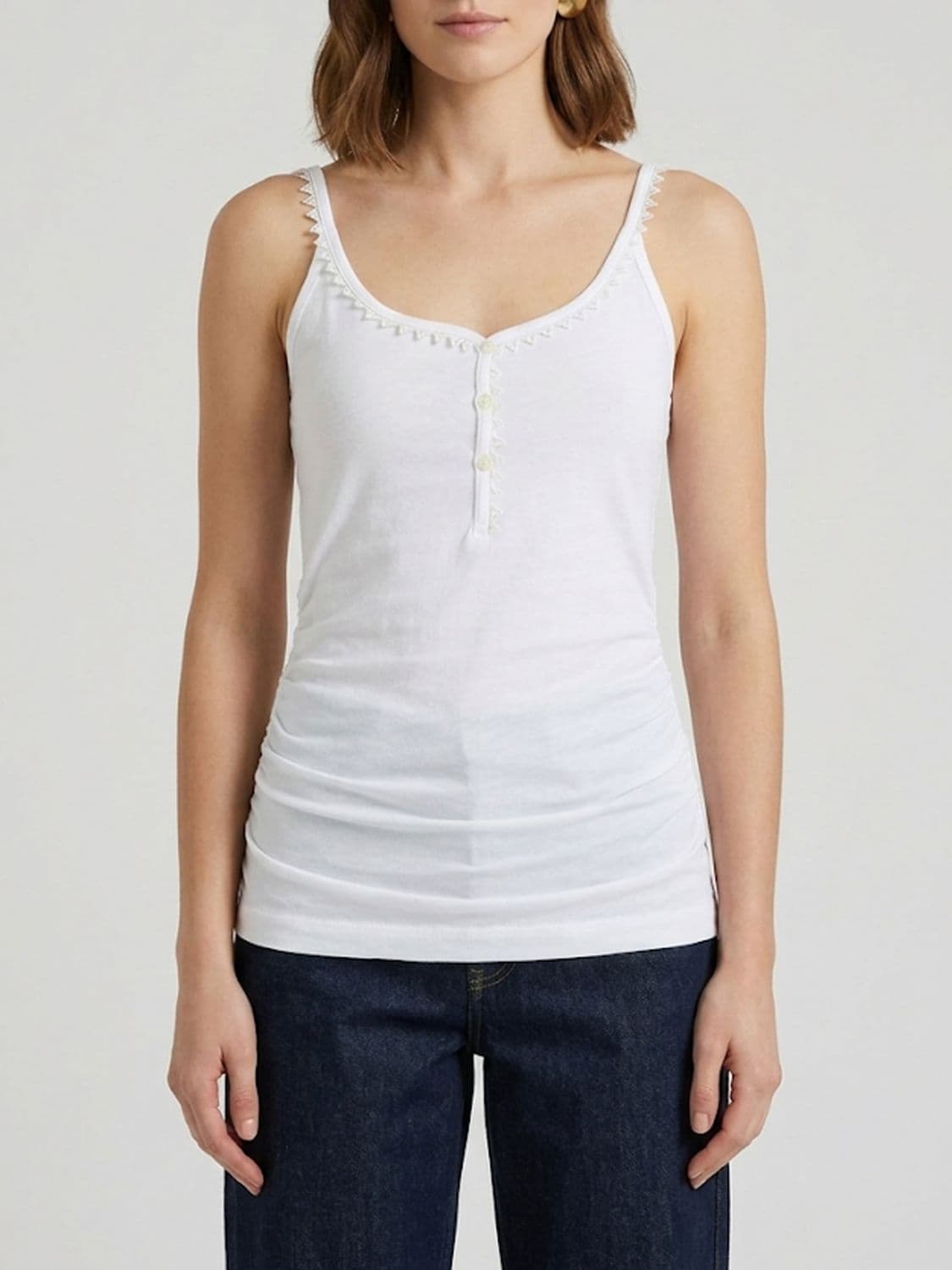 Jacquemus Slim Fit Cotton Top with Embroidery and Square Neckline