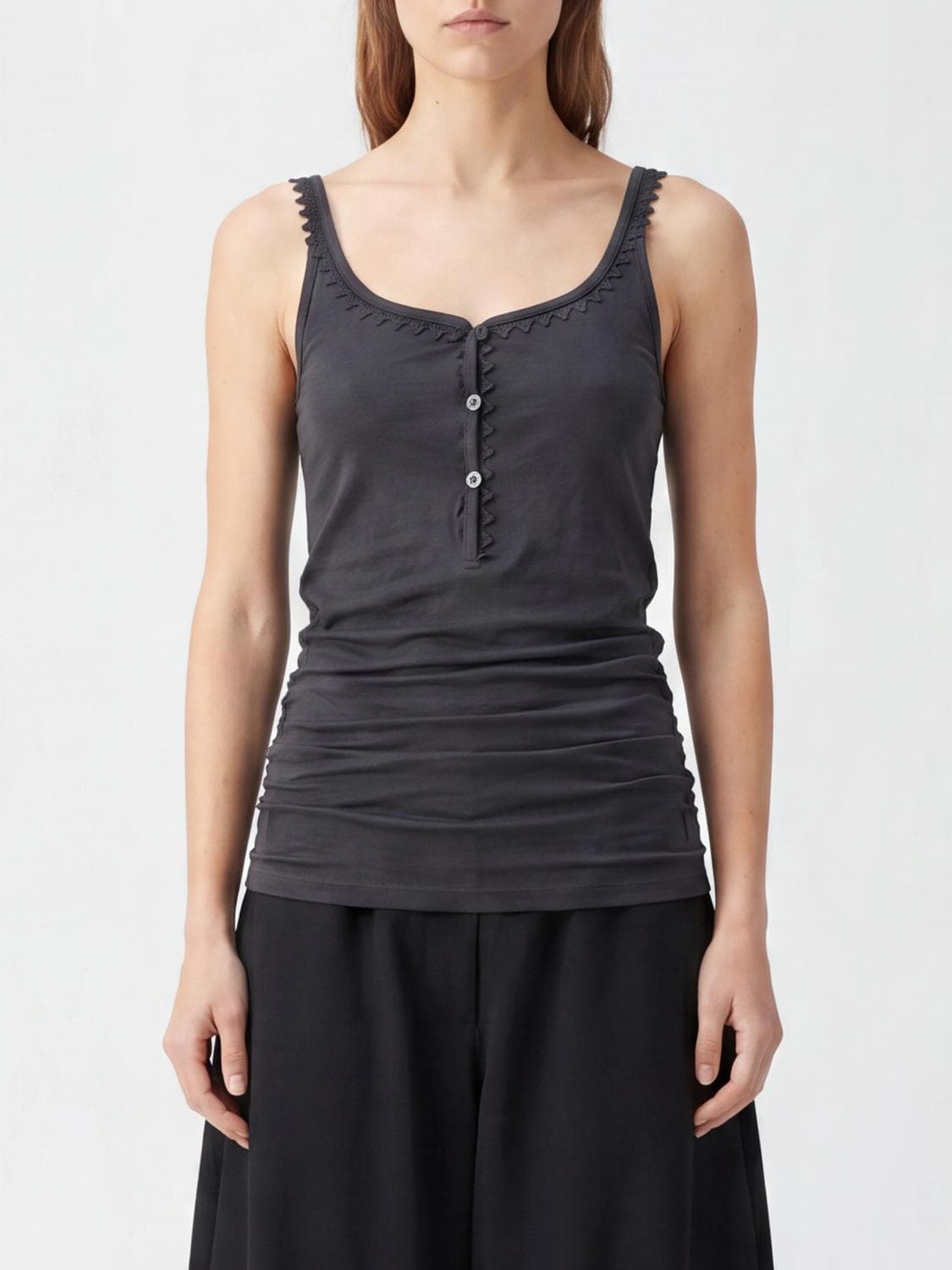 Jacquemus Slim Fit Cotton Top with Embroidery and Square Neckline