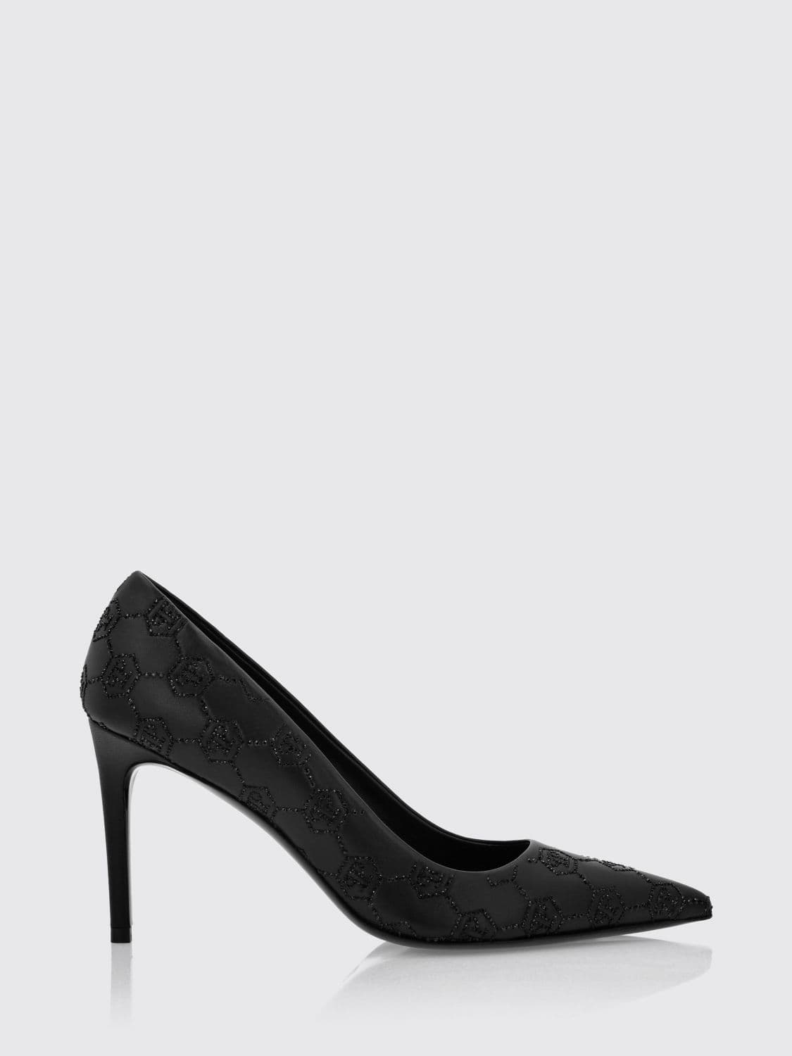 Philipp Plein Leather Pumps with Rhinestone Hexagon Logo and Stiletto Heel