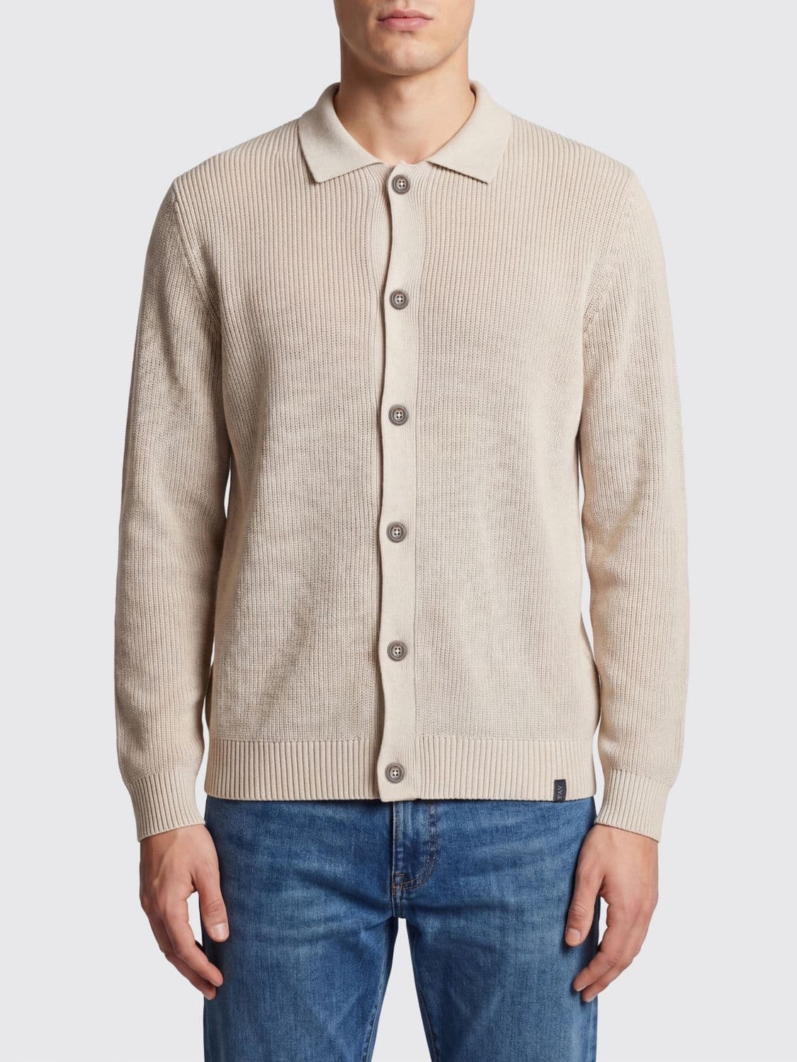 Fay Knitted Cotton Cardigan with Classic Collar and Button Closure