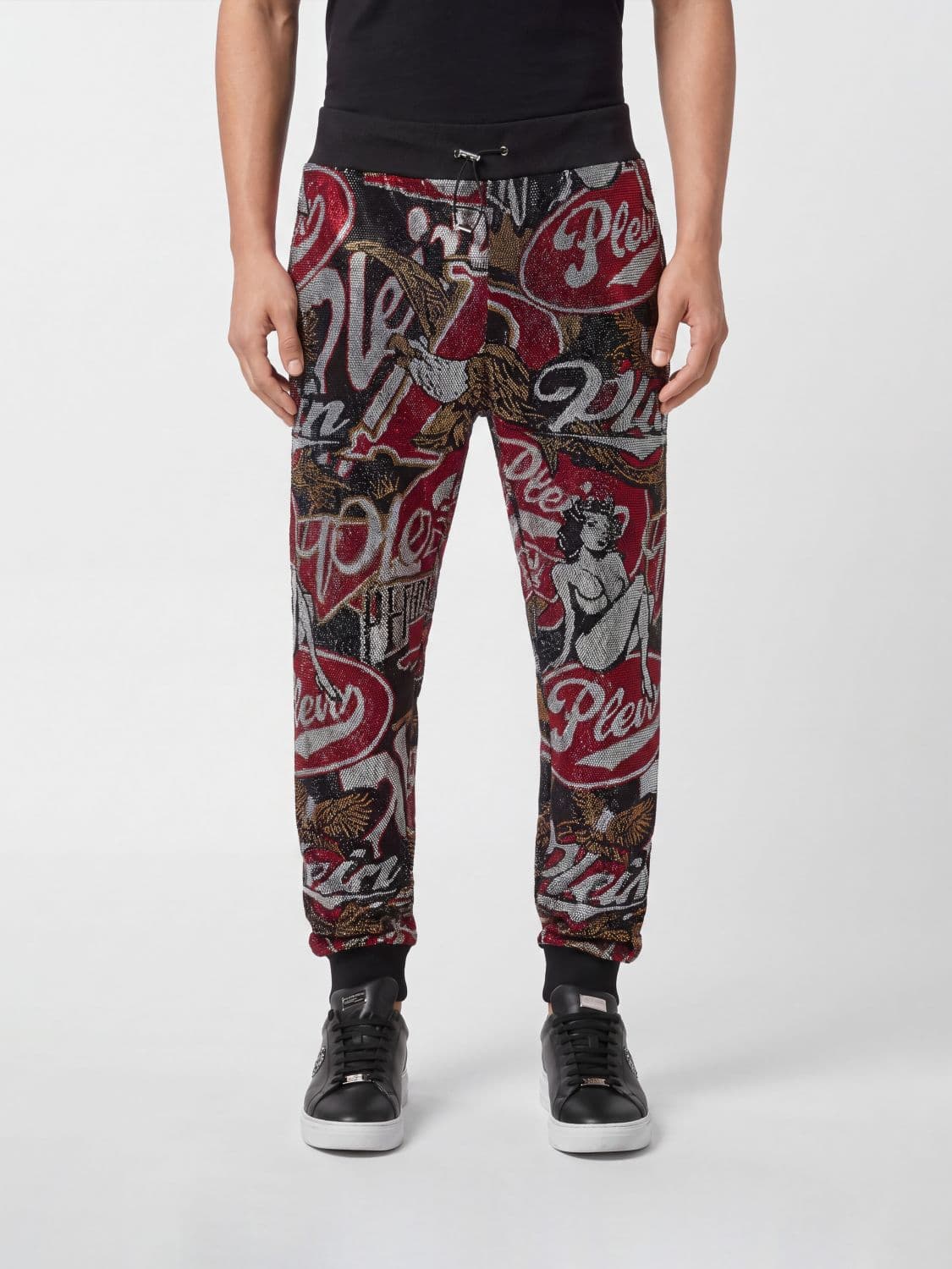 Philipp Plein Rhinestone Jersey Track Pants with Drawstring Waist