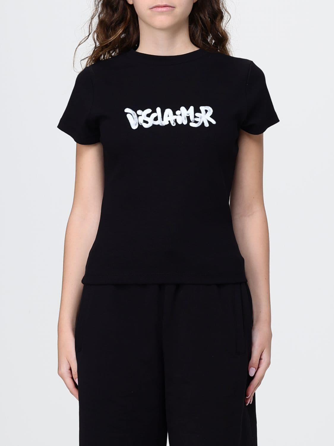Disclaimer Slim Fit Cropped T-shirt in Cotton Jersey with Logo Print