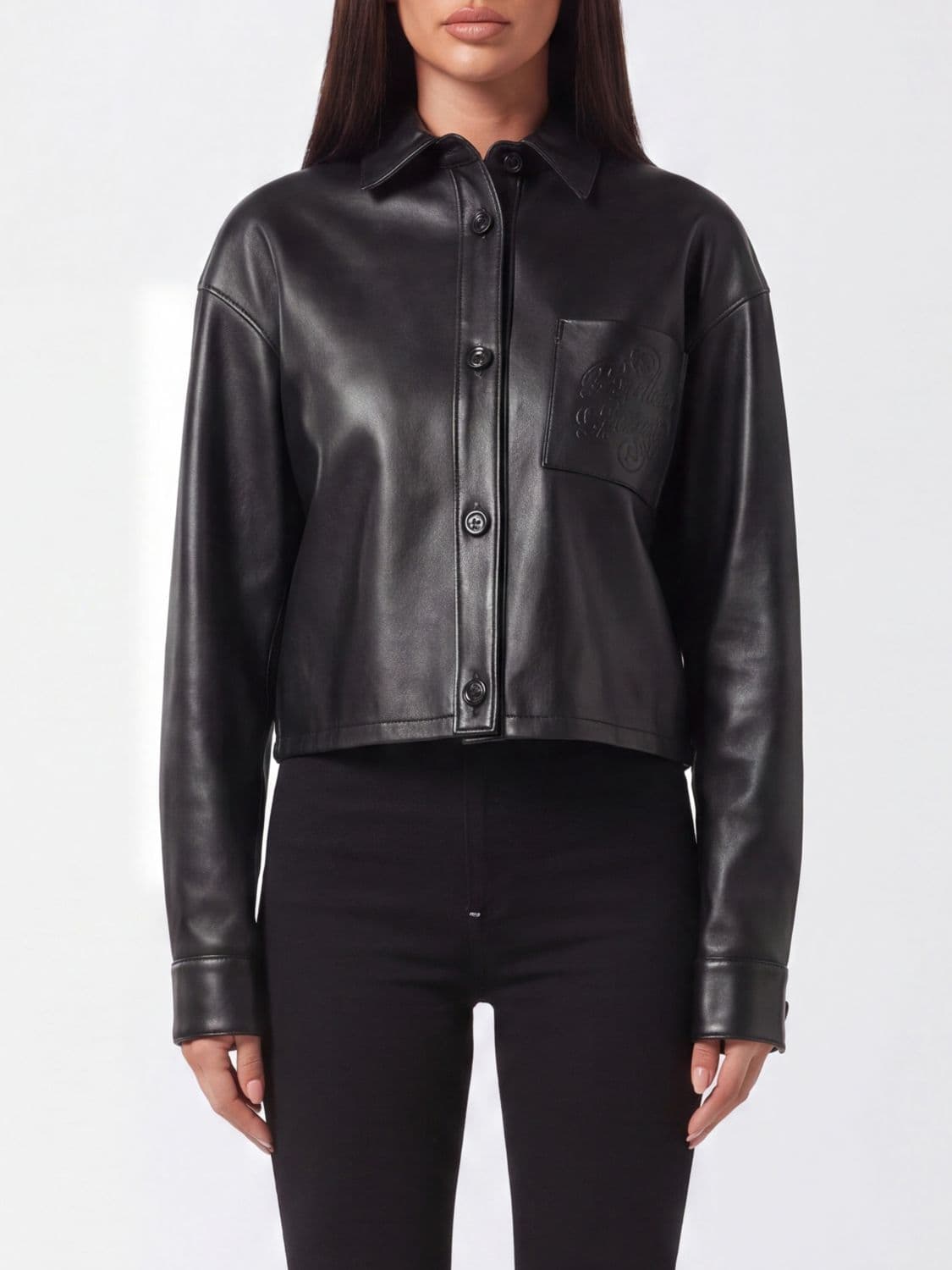 Philipp Plein Nappa Leather Shirt with Patch Pockets and Curved Hem