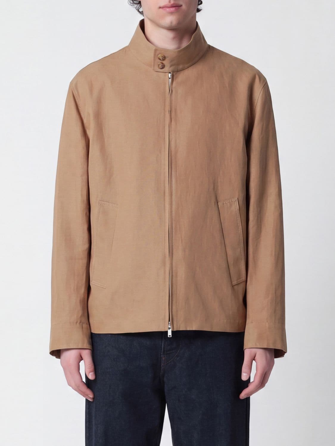 Lardini Short Linen and Silk Blend Jacket with High Neck and Zip