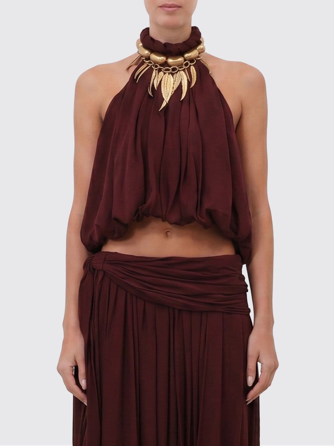 Zimmermann Cropped Halterneck Top in Pure Silk with Jewelled Collar · 2
