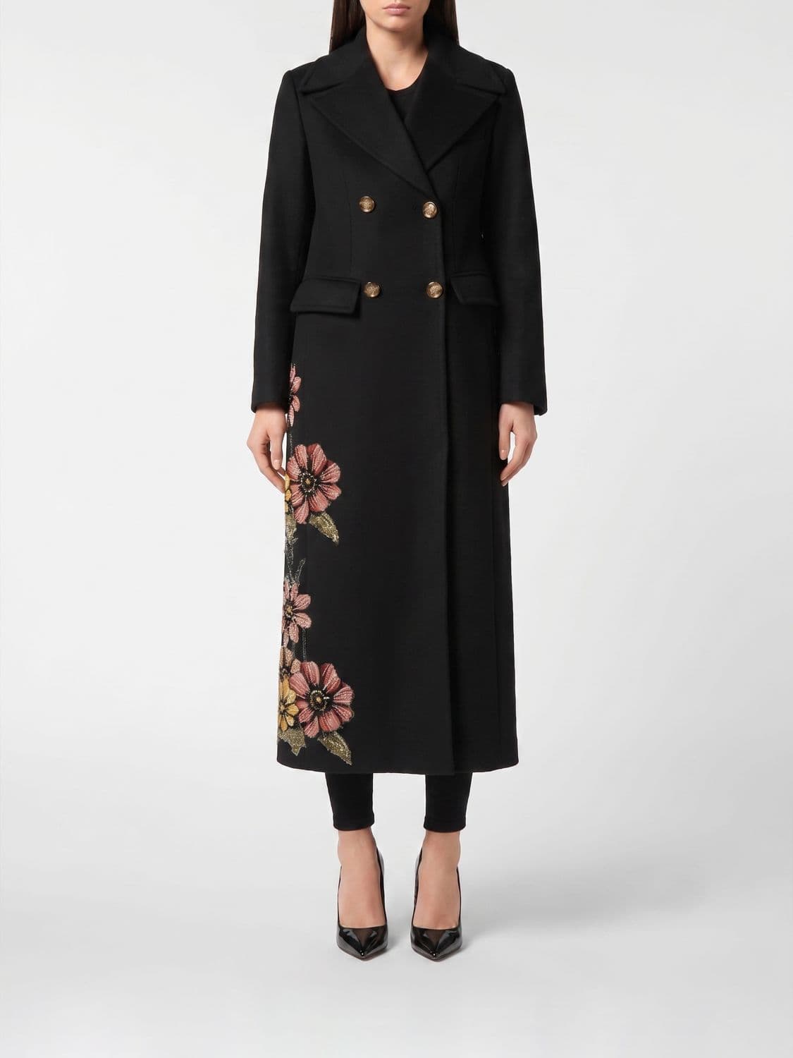 Philipp Plein Double-Breasted Wool and Cashmere Coat with Fauna Embroidery and Rhinestones