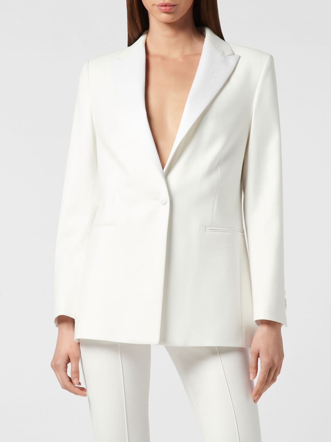 Philipp Plein Single-Breasted Cropped Wool-Blend Blazer with Peak Lapels