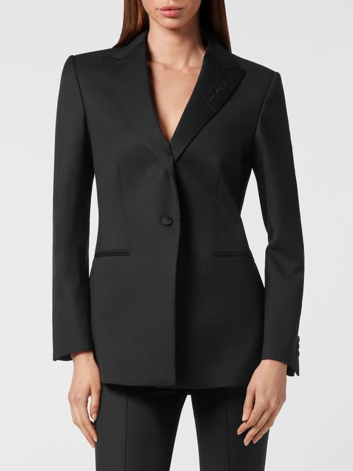 Philipp Plein Single-Breasted Cropped Wool-Blend Blazer with Peak Lapels