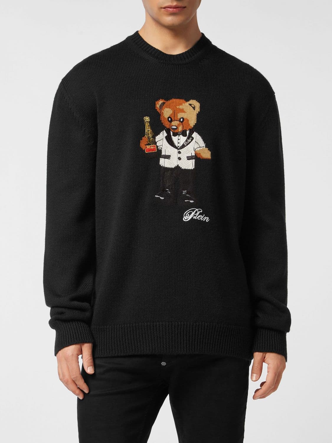 Philipp Plein Teddy Bear Print Cotton Blend Crewneck Jumper