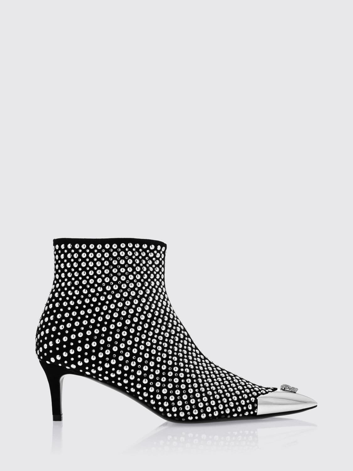 Philipp Plein Rhinestone-Embellished Leather Ankle Boots with Stiletto Heel