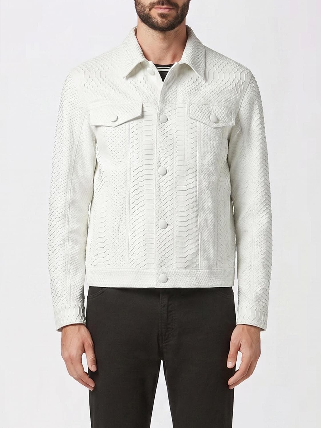 Billionaire Snakeskin Leather Shirt Jacket with Applied Patch Pockets