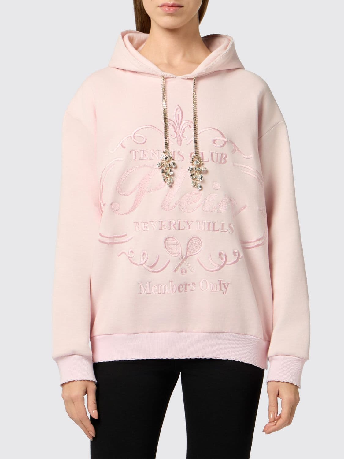 Philipp Plein Tennis Club Cotton Hoodie with Jewelled Drawstring