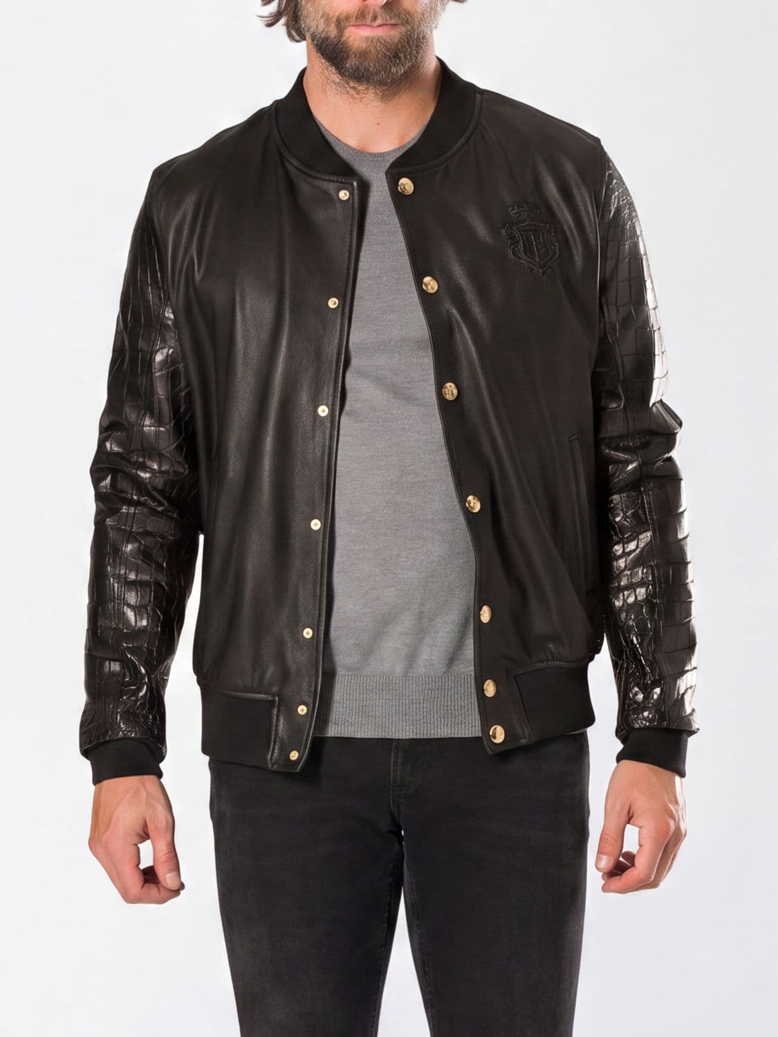 Billionaire Crocodile and Nappa Leather Bomber Jacket with Snap Buttons