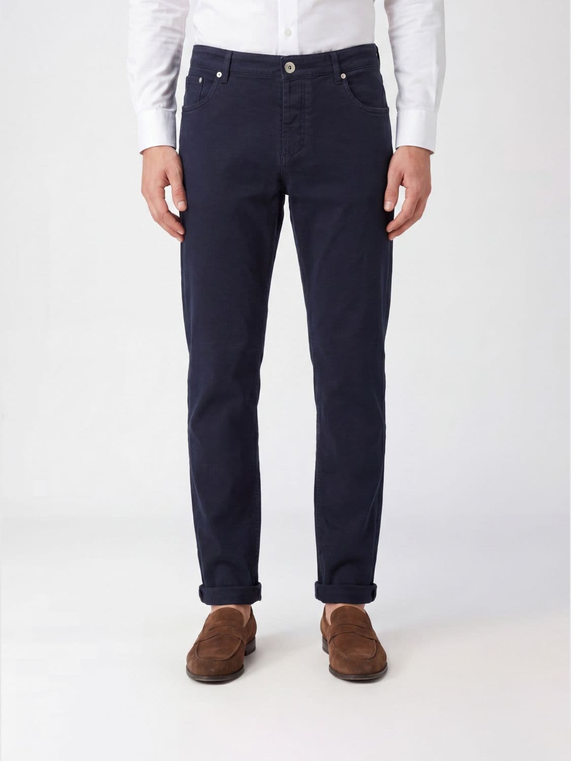 Brunello Cucinelli Straight Fit Stretch Cotton Denim Jeans with Five Pockets · 58