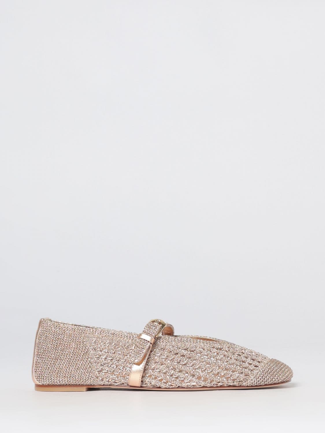 Stuart Weitzman Gold-Tone Perforated Knit Mary Jane Flats