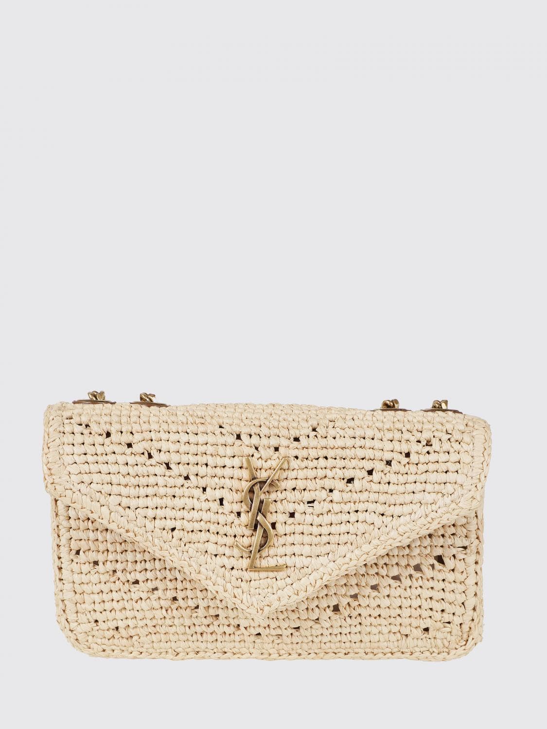 Saint Laurent LouLou Mini Crochet Raffia Bag with Metallic YSL Monogram · OS
