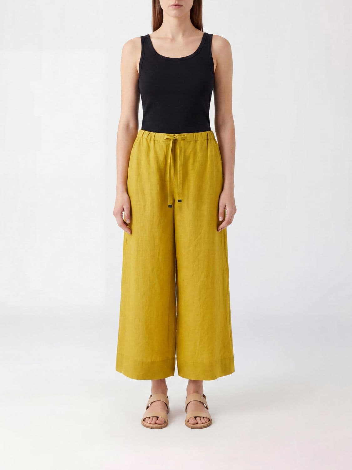 Max Mara High-Waisted Wide-Leg Cropped Linen Trousers