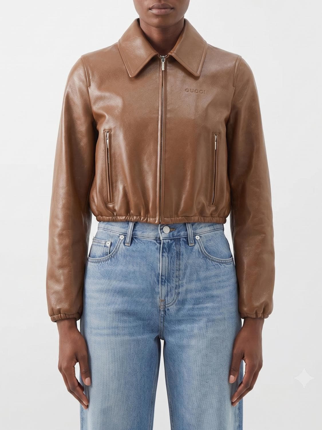 Gucci Cropped Lamb Leather Jacket with Zip Closure