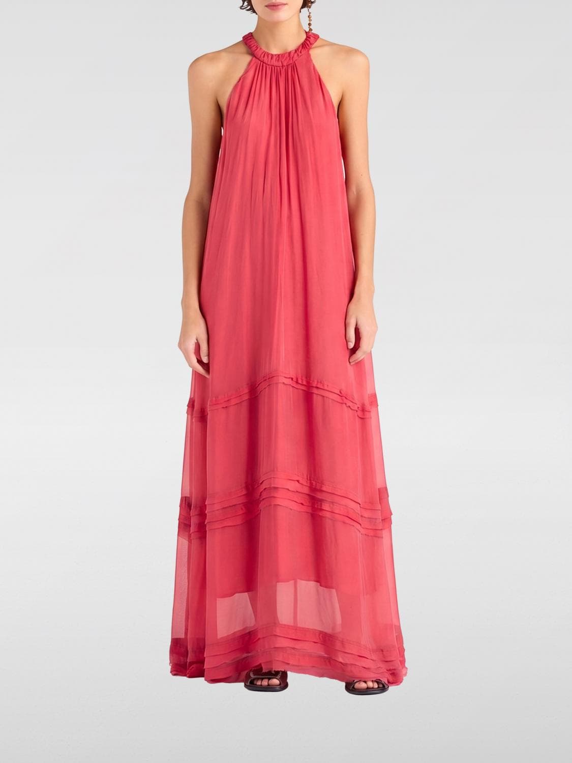 Momonì Silk-Blend Halter-Neck Off-the-Shoulder Long Dress