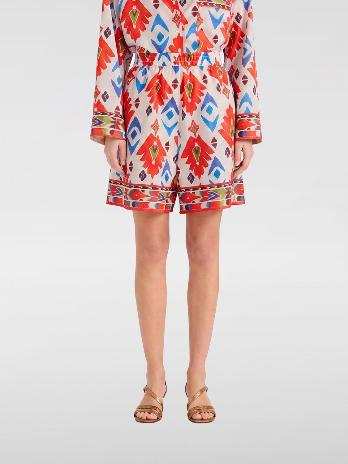 Momonì High-Waisted Ethnic Print Cotton Shorts with Elasticated Waist