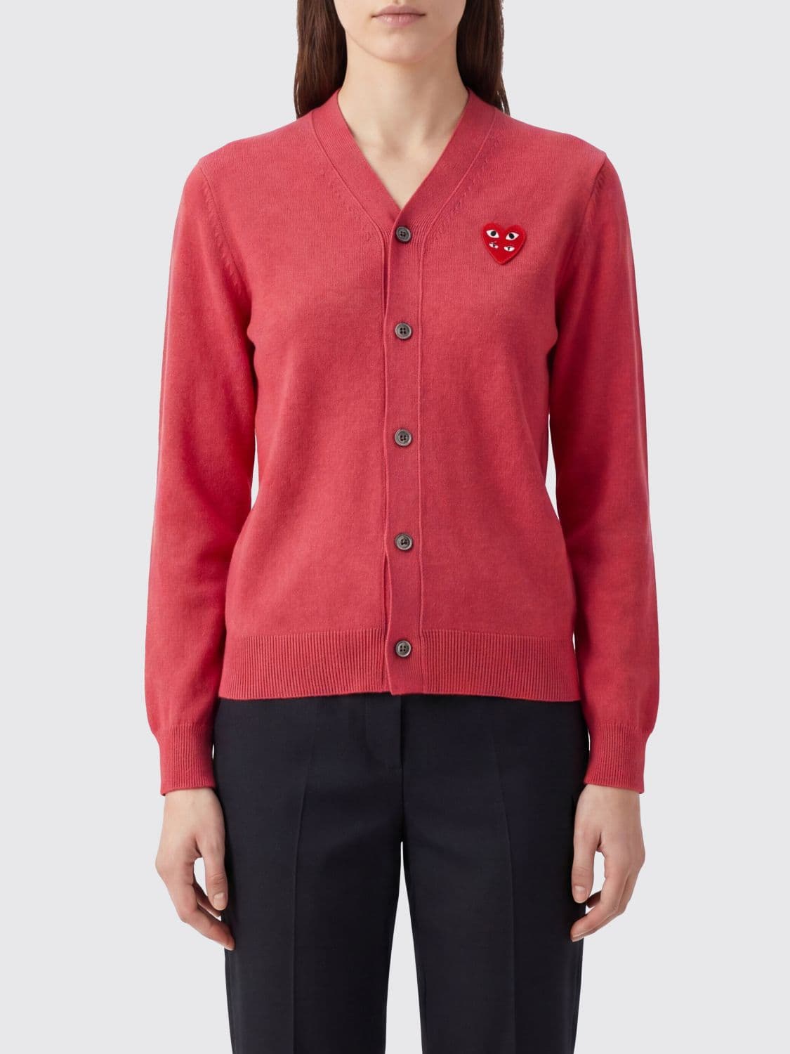 Comme Des Garçons Play V-Neck Wool Cardigan with Heart Logo Patch