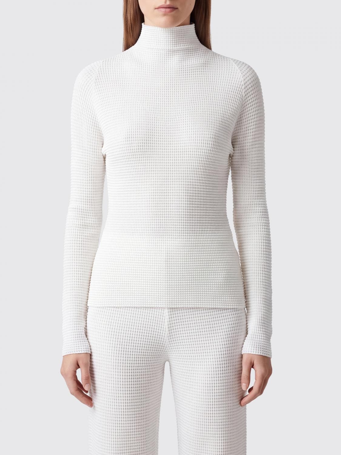 Issey Miyake Pleated Slim Fit Polo Neck with Long Sleeves in Polyester