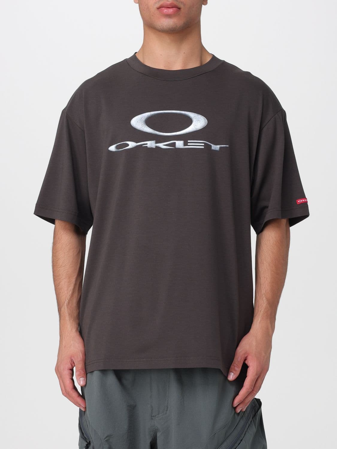 Oakley Relaxed Fit Cotton T-shirt with Printed Logo and Dropped Shoulders · L