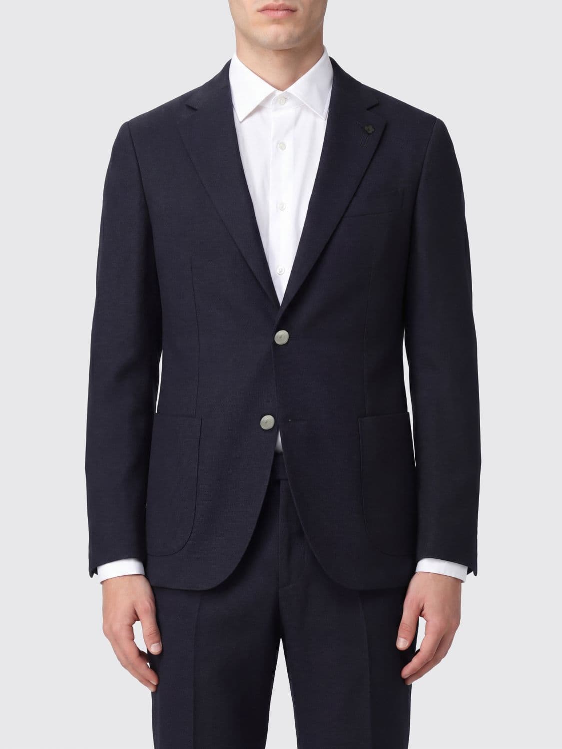Lardini Single-Breasted Blazer in Virgin Wool Blend with Peak Lapels