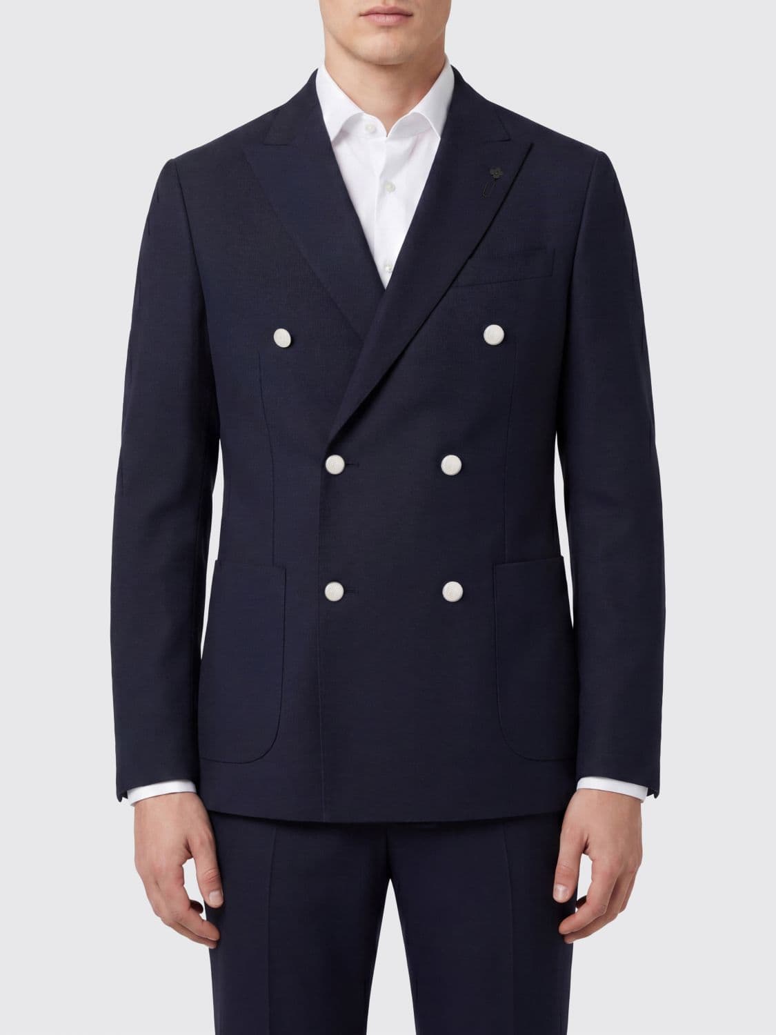 Lardini Double-Breasted Blazer in Virgin Wool Blend with Peak Lapels