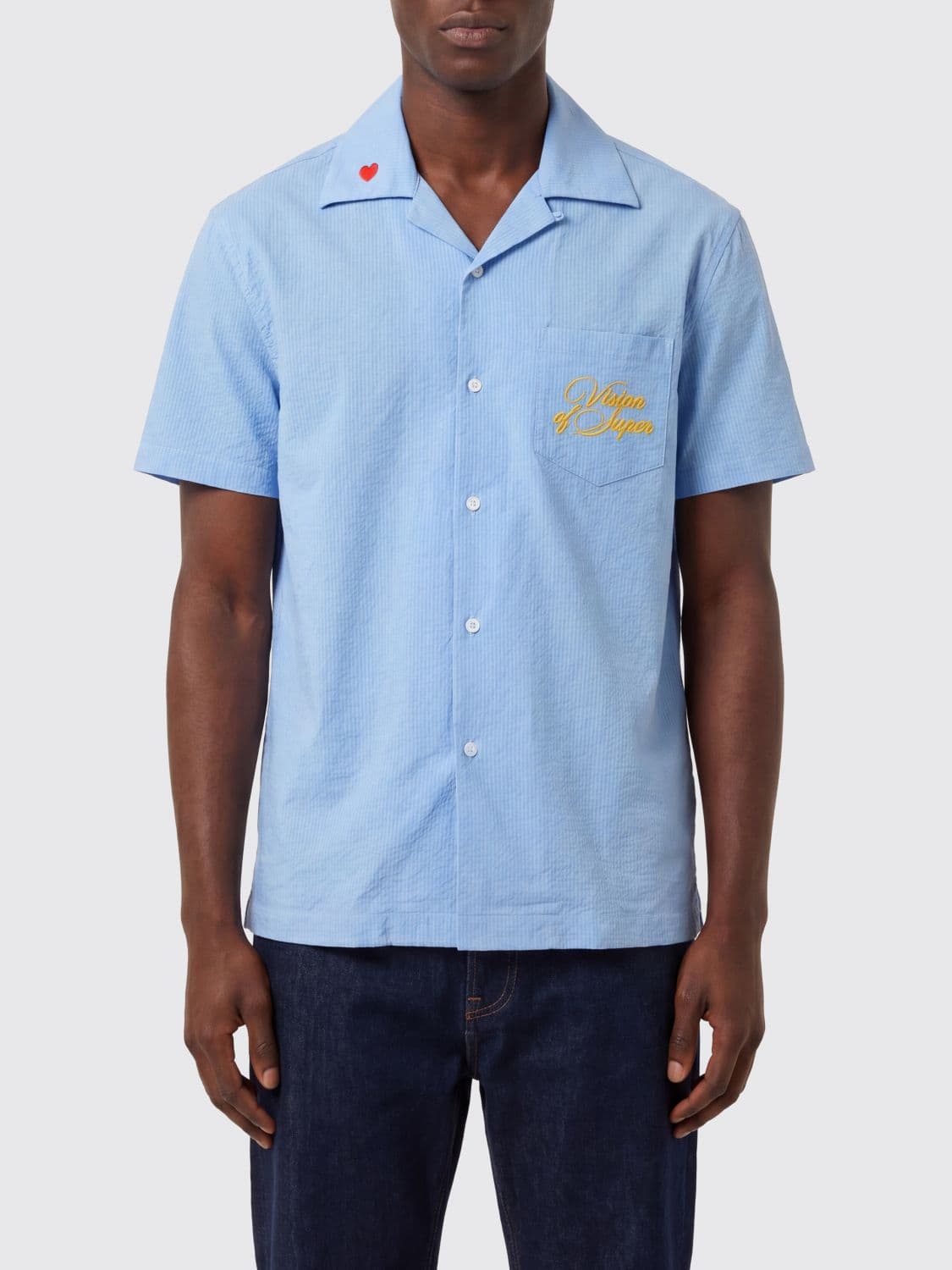 Vision Of Super Stretch Cotton Shirt with Cuban Collar and Logo