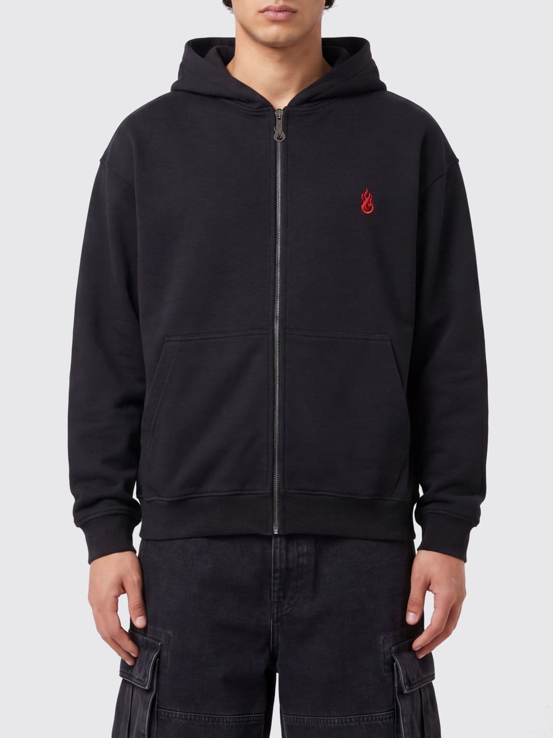 Vision Of Super Hooded Cotton Zip-Up Sweatshirt with Contrast Logo