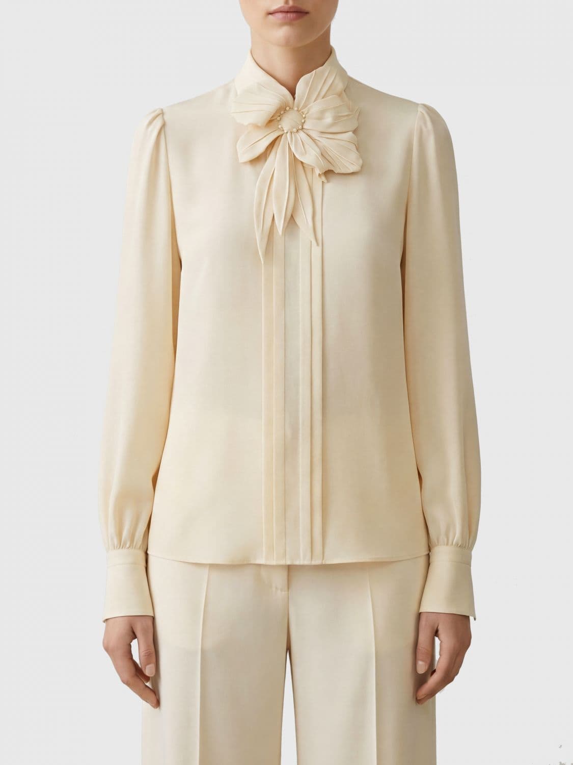 Valentino Silk Shirt with Floral Appliqué and French Collar