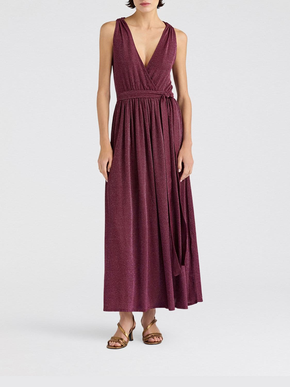 Momonì Flared V-Neck Midi Dress Momoni in Viscose Lurex Blend