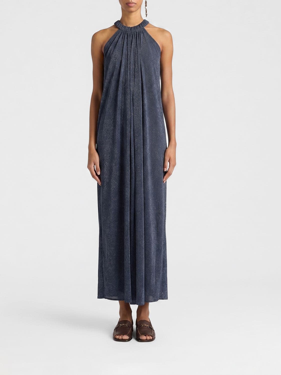 Momonì Yuca Halter Neck Midi Tunic Dress Momoni in Viscose Lurex Blend