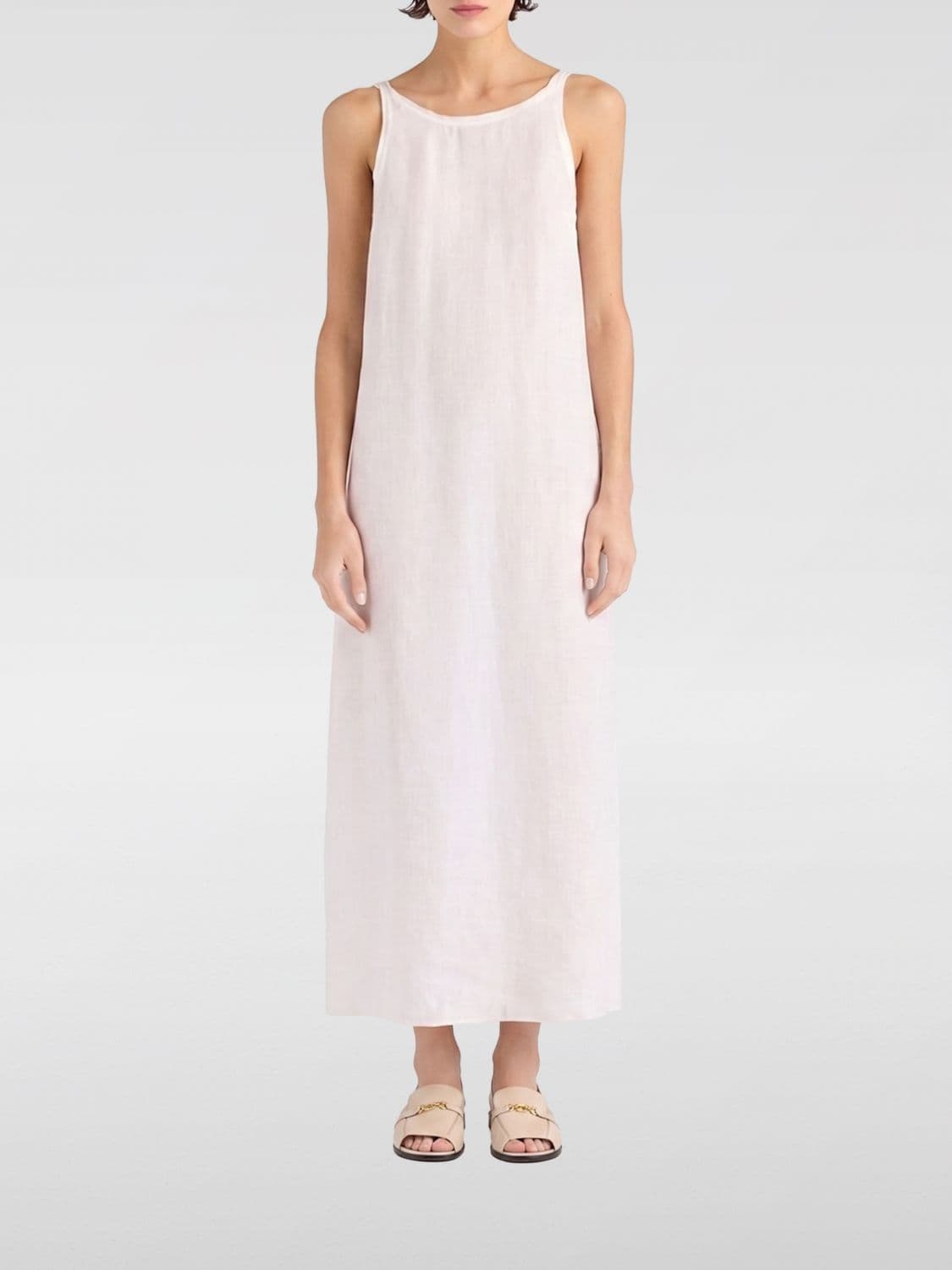 Momonì A-Line Linen Midi Dress with Off-the-Shoulder Design and Back Slit