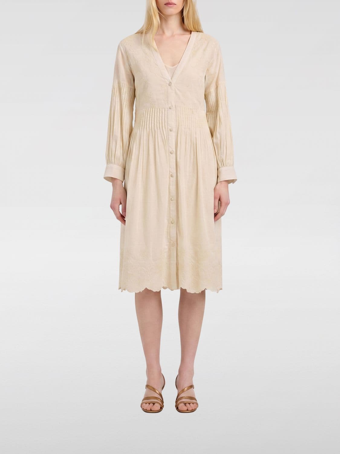 Momonì Long-Sleeved Cotton Voile Midi Shirtdress