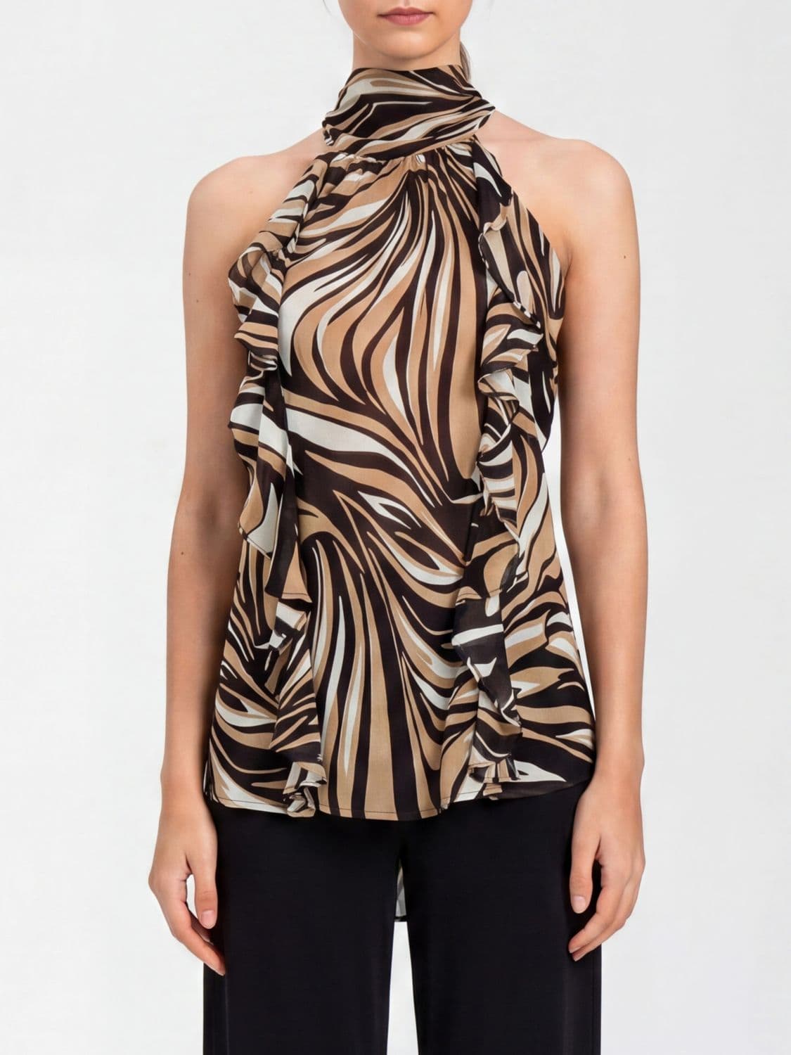 Twinset U & b Abstract Print Off-The-Shoulder Top with Pussy-Bow Neck