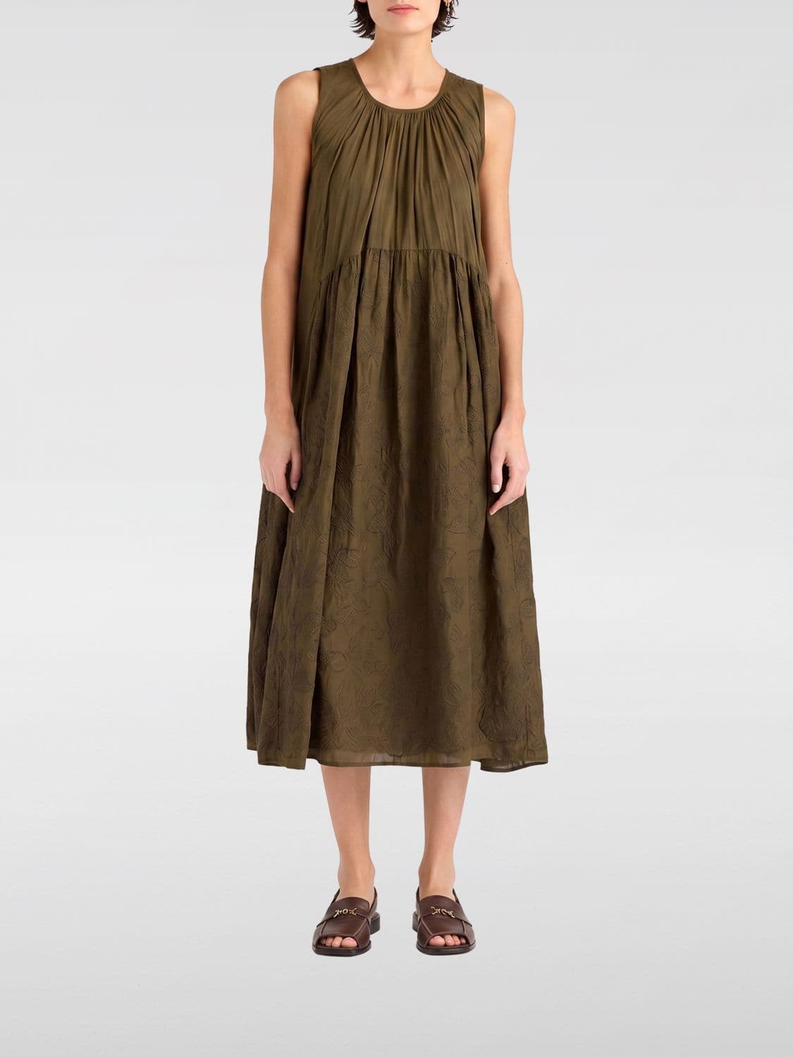 Momonì Cobre Off-the-Shoulder Cotton Midi Dress with an A-Line Silhouette