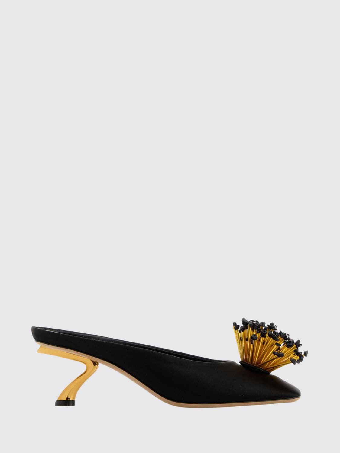Ferragamo Embroidered Satin Mules with Sculptural Heel