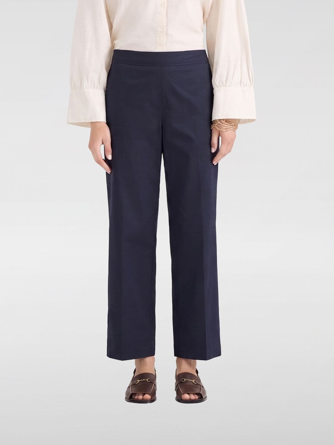 Momonì Cropped Cotton Trousers with Elasticated Drawstring Waist