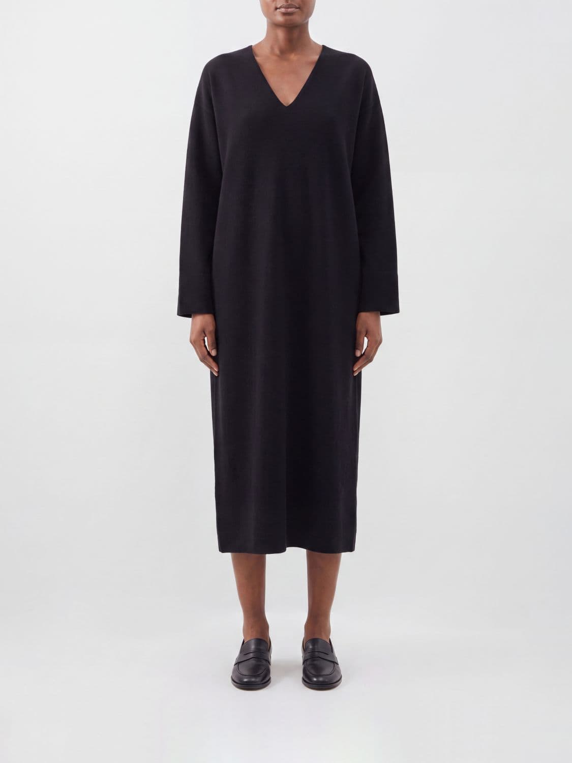 The Row Long Flared Silk Tunic with V-Neck and Long Sleeves · 6