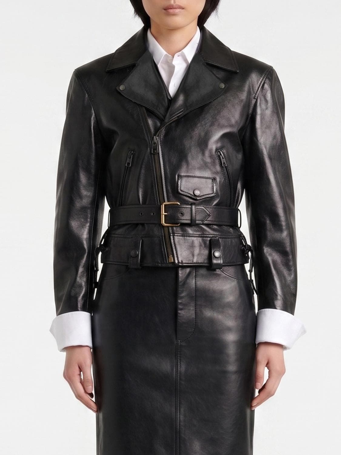 Saint Laurent Slim Fit Belted Calfskin Biker Jacket