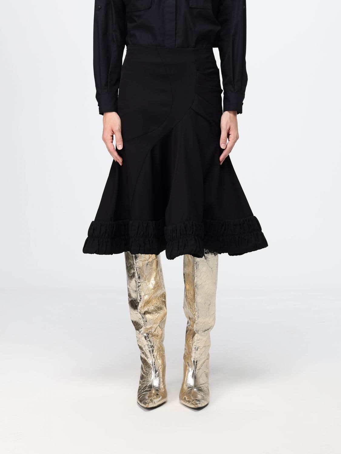 Dries Van Noten High-Waisted Flared Cotton-Blend Midi Skirt