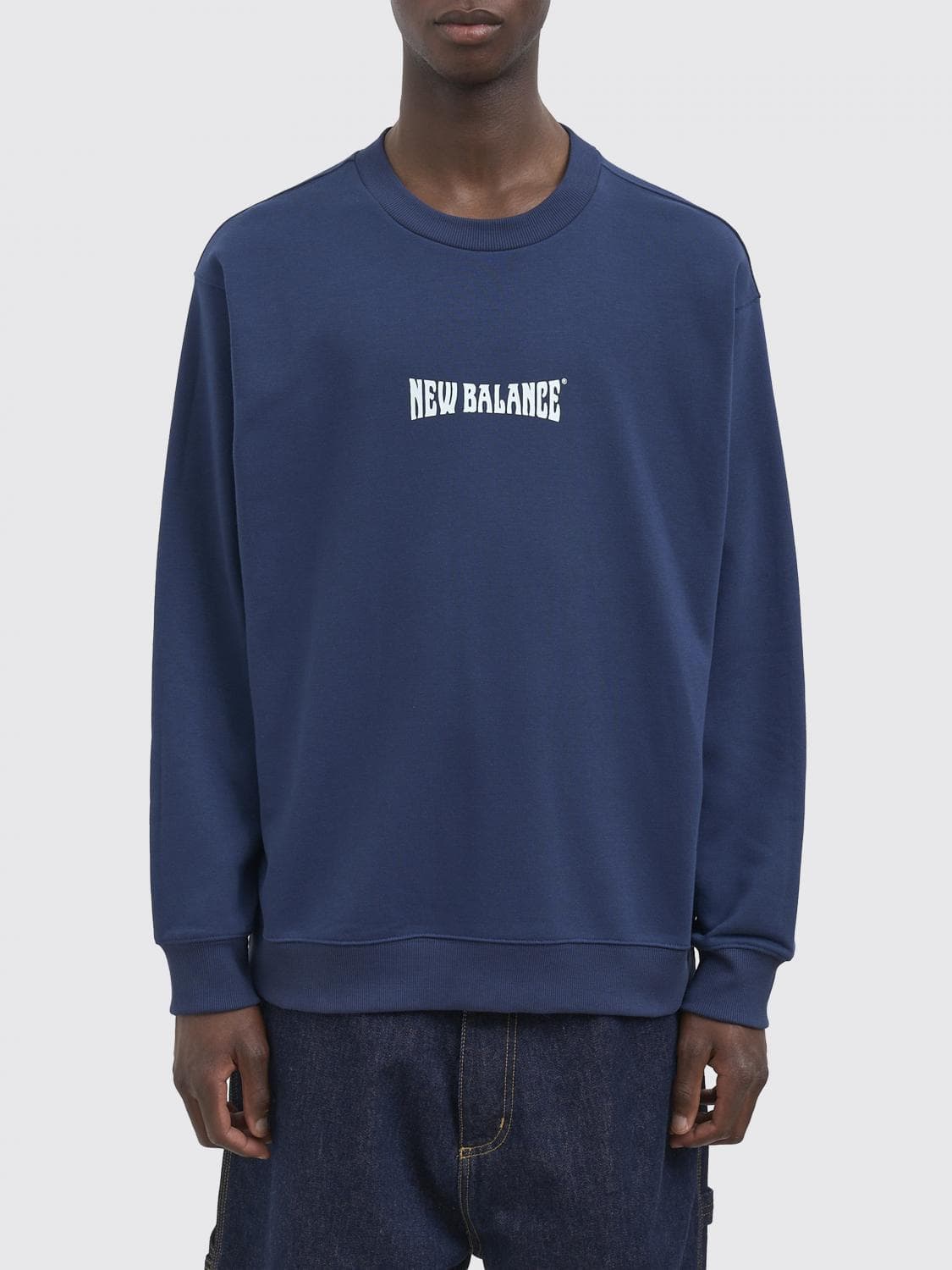 New Balance Relaxed Fit Cotton Crewneck Jumper with Contrast Logo