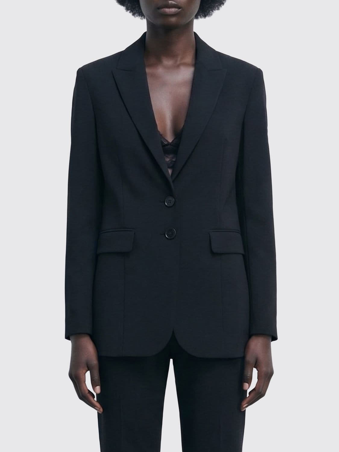 Patrizia Pepe Single-Breasted Stretch Crêpe Blazer with Removable Jewelled Brooch by